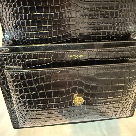 Yves Saint Laurent Sunset Black Croc-Embossed Shoulder Bag - Picture 10 of 16